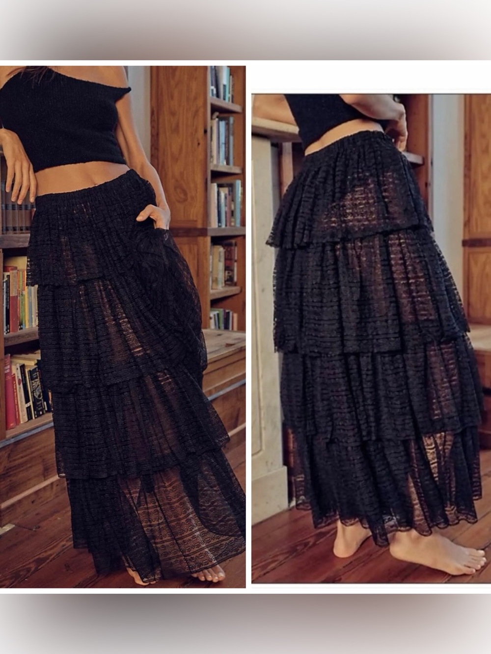Free People Let's Go Girls Convertible Fairy Tiered Lace Ruffle Maxi Skirt XS